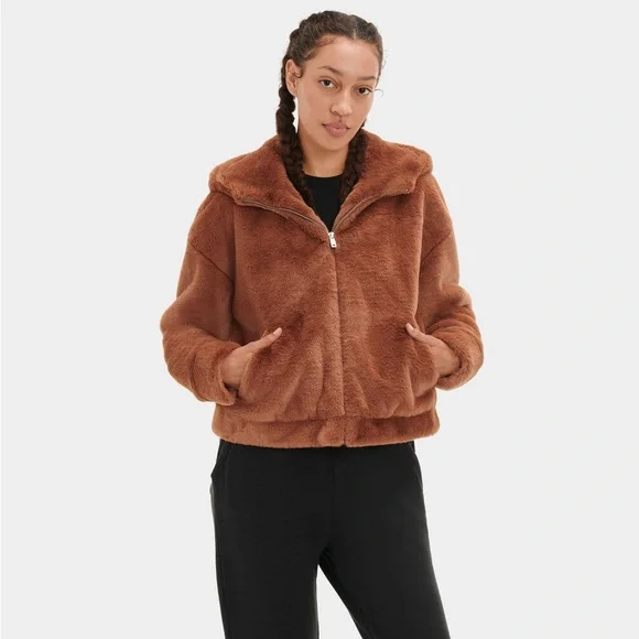 UGG Mandy faux fur brown hoodie - Picture 1 of 3